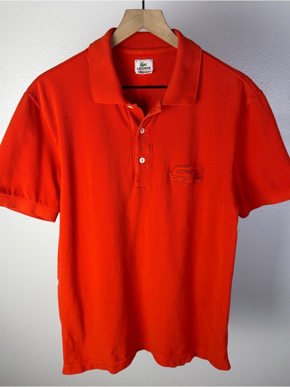 Lacoste Polo Orange Short Sleeve Big Croc Logo Cotton Designer Size 5 / Large